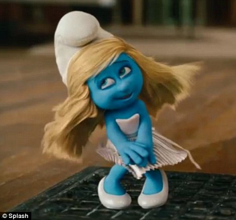 Pretty in plasticine: Katy Perry is seen all in blue in stills for the highly-anticipated Smurfs movie