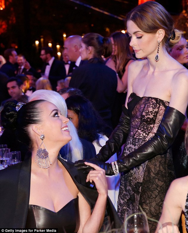 Double trouble: Katy(L) and actress Jaime King caught up for a little chat at the event 