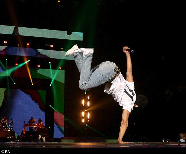 Impressive: Jordan Stephens showed off his gymnastic skills on stage