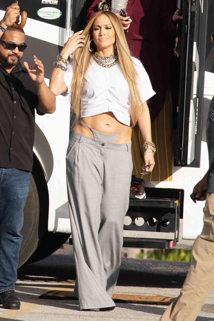 Jennifer Lopez Turns Heads in Grey Pants with Matching Thong