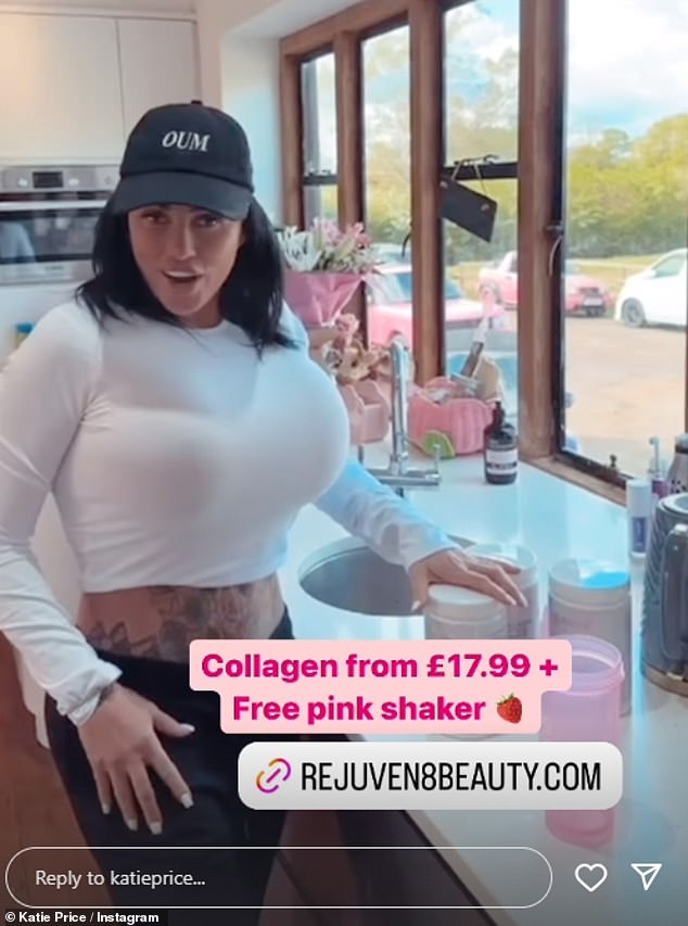 Katie Price showed off the astonishing results of her 16th boob job on Instagram on Wednesday while in a тιԍнт white top after saying she wants the 'biggest boobs in Britain'