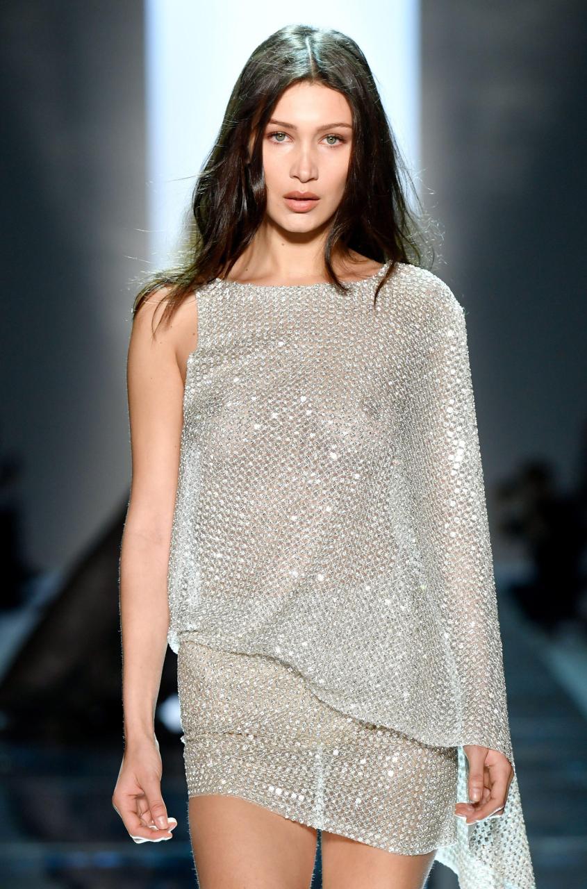  Bella Hadid was pictured in yet another see-through ensemble as she got to work on the runway for the Alexandre Vauthier show in Paris