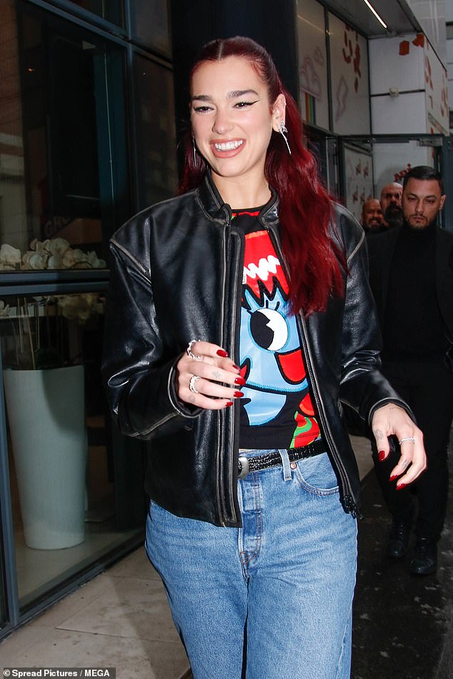 Dua Lipa cut an edgy figure as she arrived at the NRJ radio studio in Paris on Sunday morning