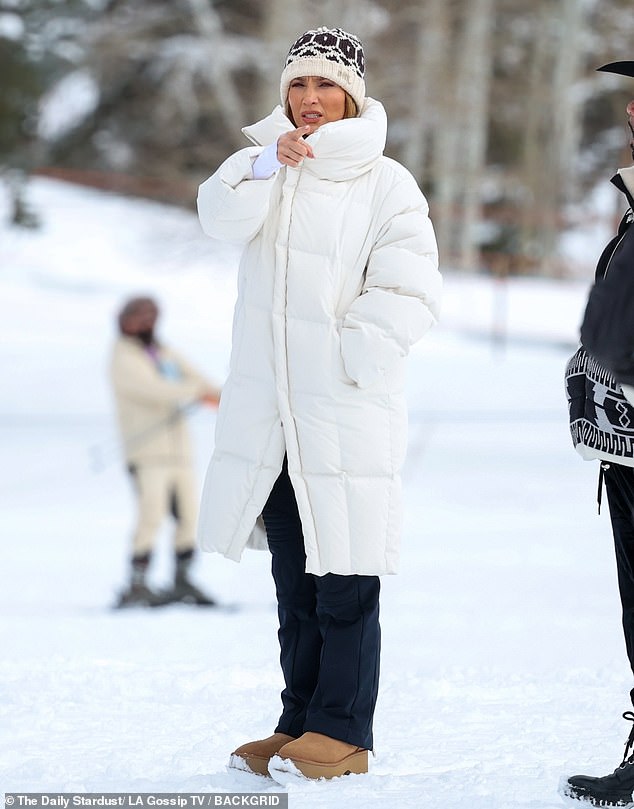 Jennifer Lopez, 55, looked stunning in white as she arrived on the slopes in Aspen, Colorado on Saturday